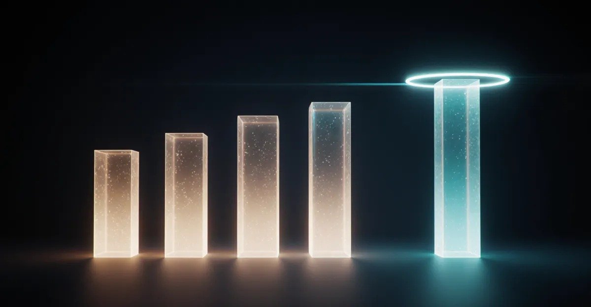 Four glowing light columns compared, one standing taller: AdMagic waitlist