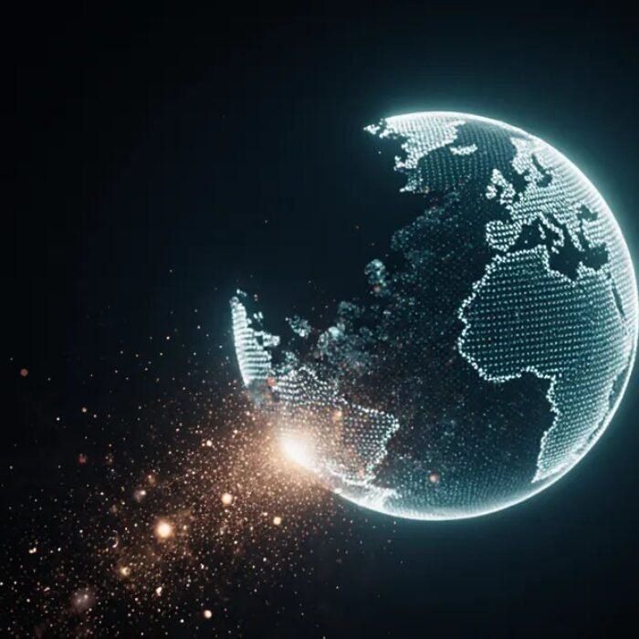 Glowing globe fracturing into embers, symbolizing wasted ad spend, AdMagic waitlist