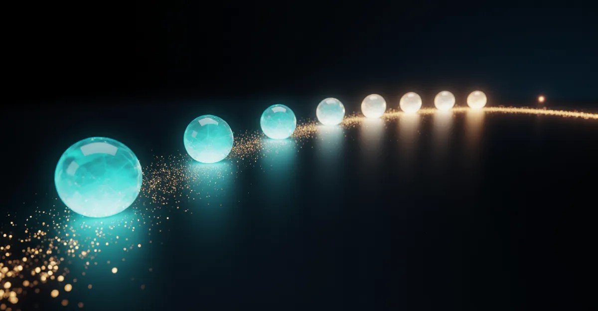 Ten glowing progress nodes lighting a path forward, AdMagic waitlist