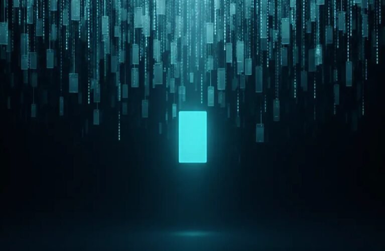 Cascade of glowing ad panels, one lit: AdMagic waitlist