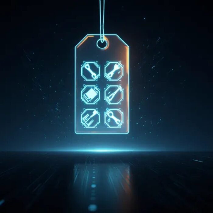 Glowing price tag opening to reveal tool modules, AdMagic waitlist