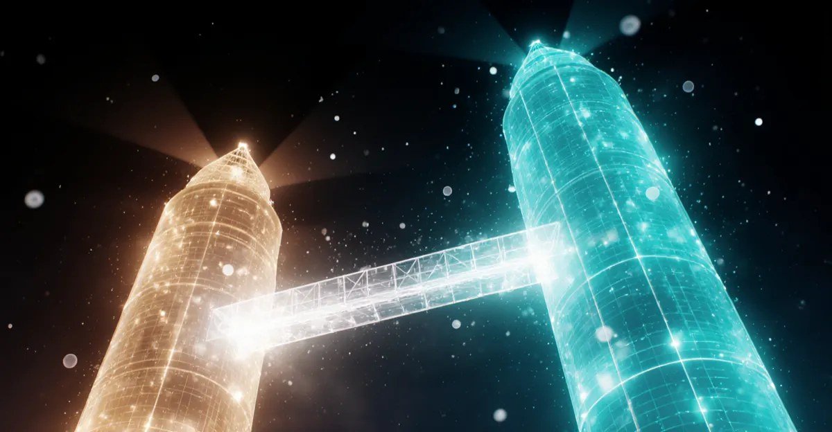 Two glowing towers joined by a light bridge, AdMagic waitlist